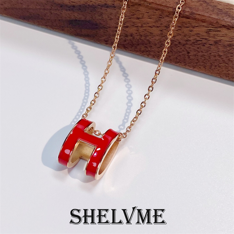 钛钢项链 时尚简约大号H字母吊坠项链工字锁骨链