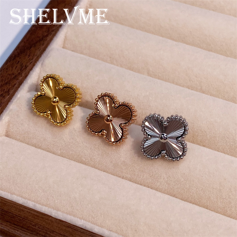 钛钢耳饰 时尚百搭CNC精工镭射四叶花耳钉