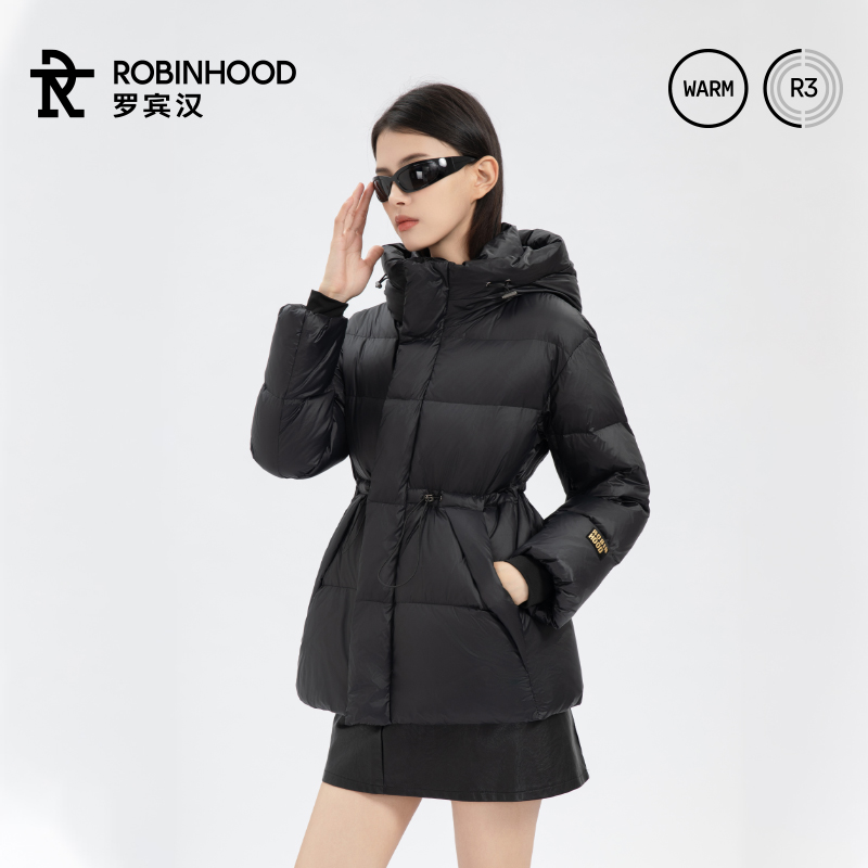 罗宾汉女款黑白金升级款短款收腰轻薄保暖鸭绒羽绒服-R241Y5011
