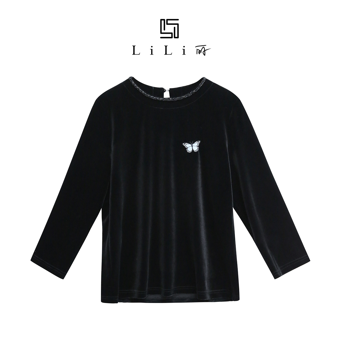 大丽高定 蝴蝶夫人 丝绒长袖圆领设计蝴蝶精致私服上衣 DLTX1601