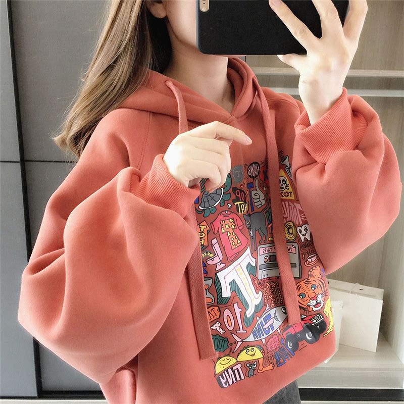 女童加绒卫衣2023新款儿童洋气连帽大童小女孩秋冬上衣休闲潮童装