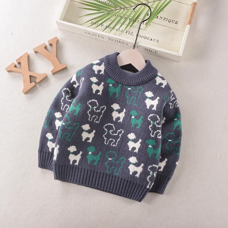 儿童一体绒毛衣男童加绒针织衫宝宝秋冬款套头加厚小童卡通线衣潮