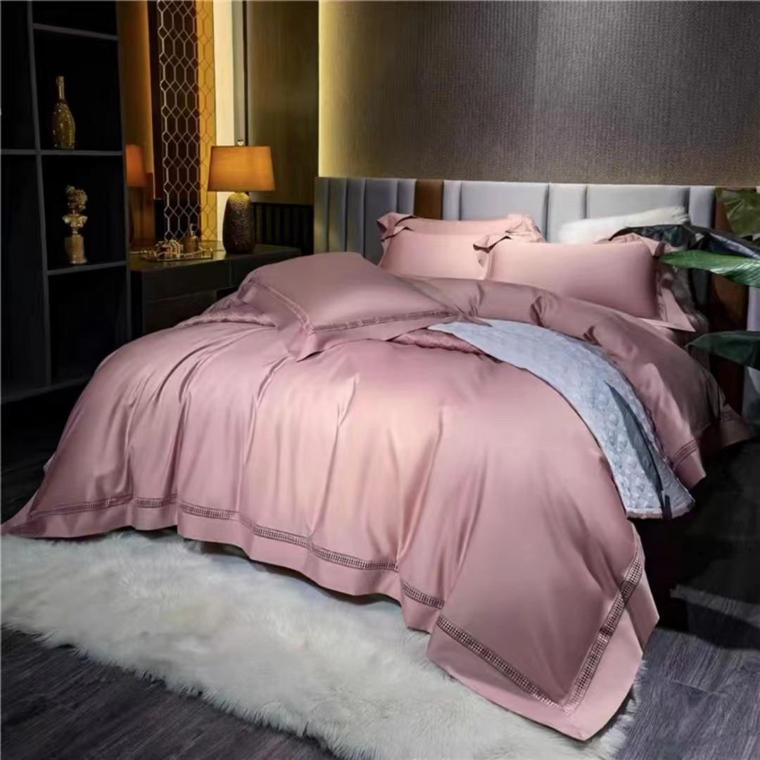 【纯棉床盖款】欧式高支轻奢简约高密长绒棉四件套床上用品纯色丝滑