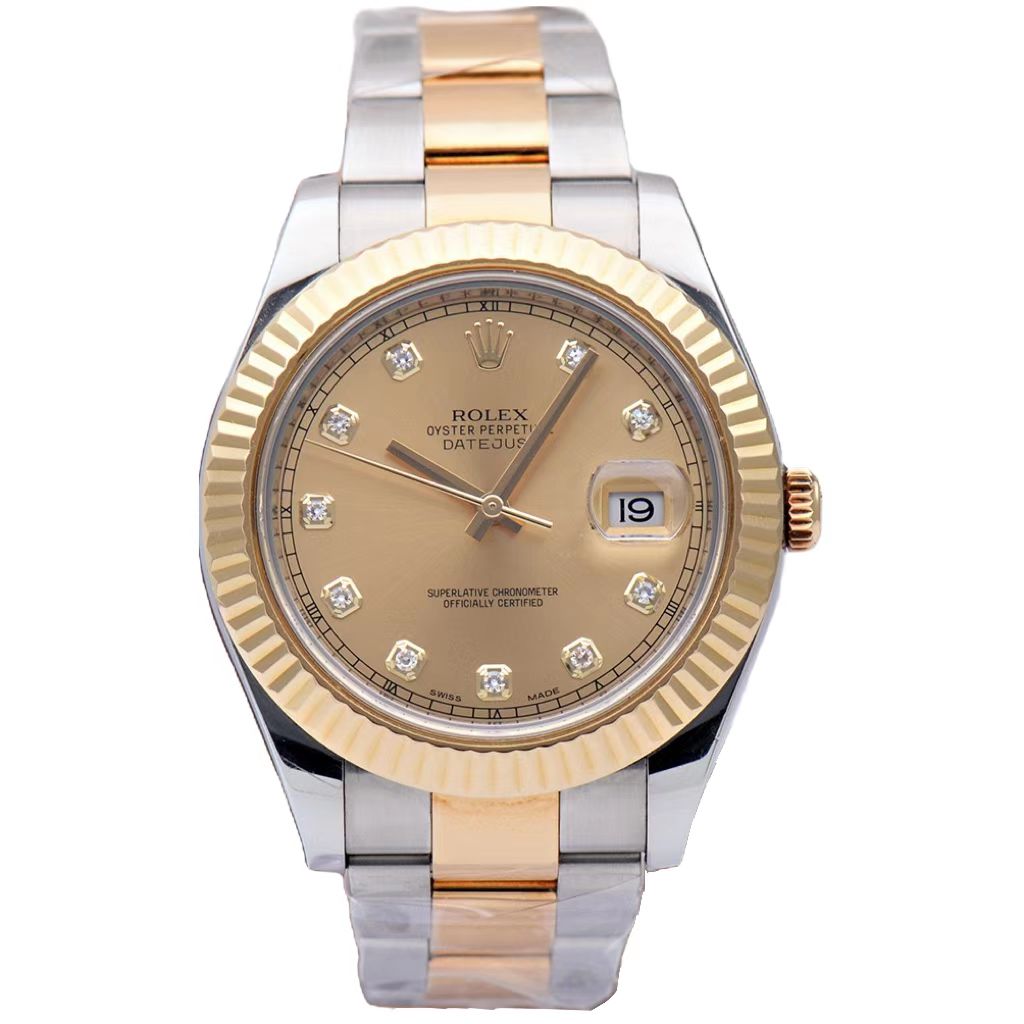 99新 Rolex/劳力士 日志型116333间黄金香槟原钻41MM自动机械男表