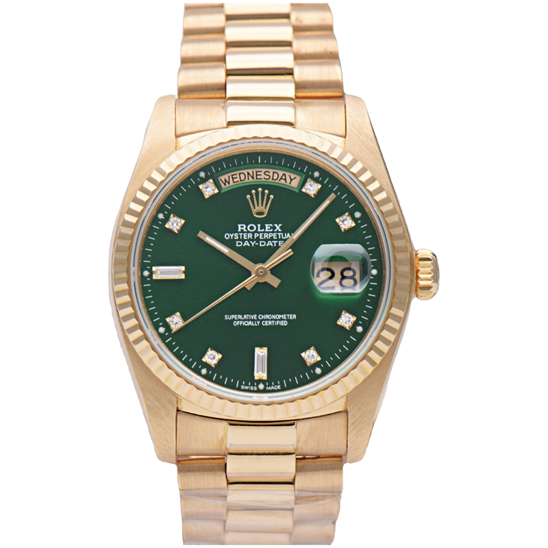 99新 Rolex/劳力士 星期日历型18238橄榄绿原钻18k黄金36MM男表