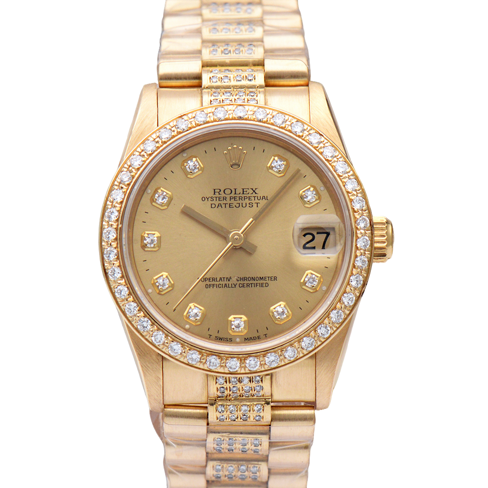 99新 Rolex/劳力士 日志型68278全黄金后钻31MM自动机械女表