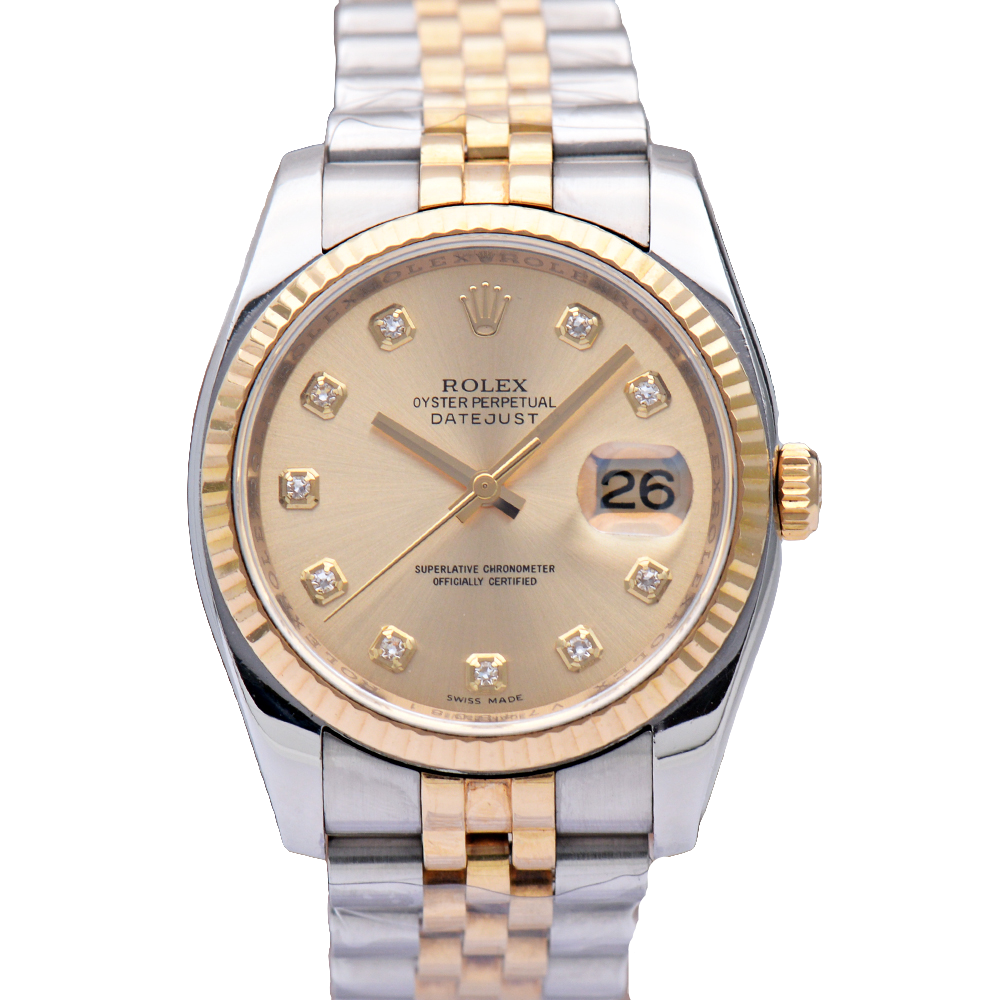 99新 Rolex/劳力士 日志型116233香槟原钻间黄金36MM自动机械男表