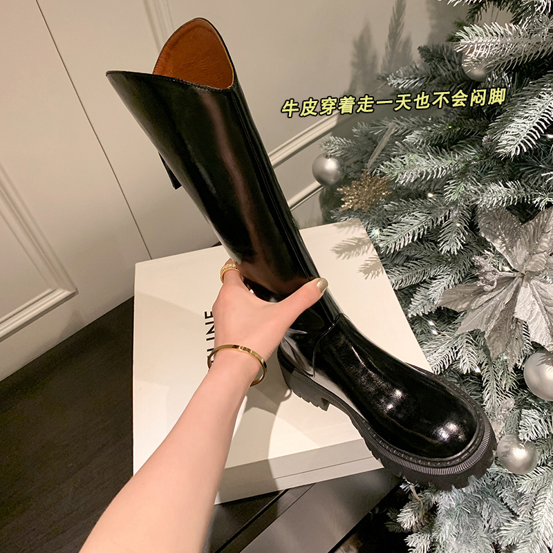 【徐先生】牛皮/跟4.5厘米/34-39/长筒靴女冬瘦瘦靴显瘦小个子v口骑