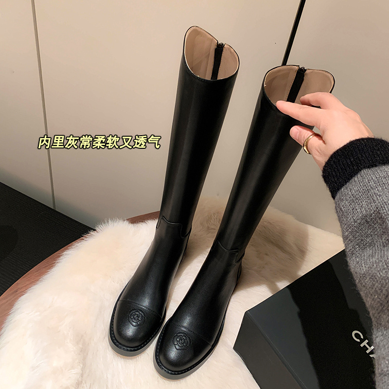 【徐先生】牛皮/跟高3cm/34-39/长筒靴厚底靴子高筒靴高品质山茶花