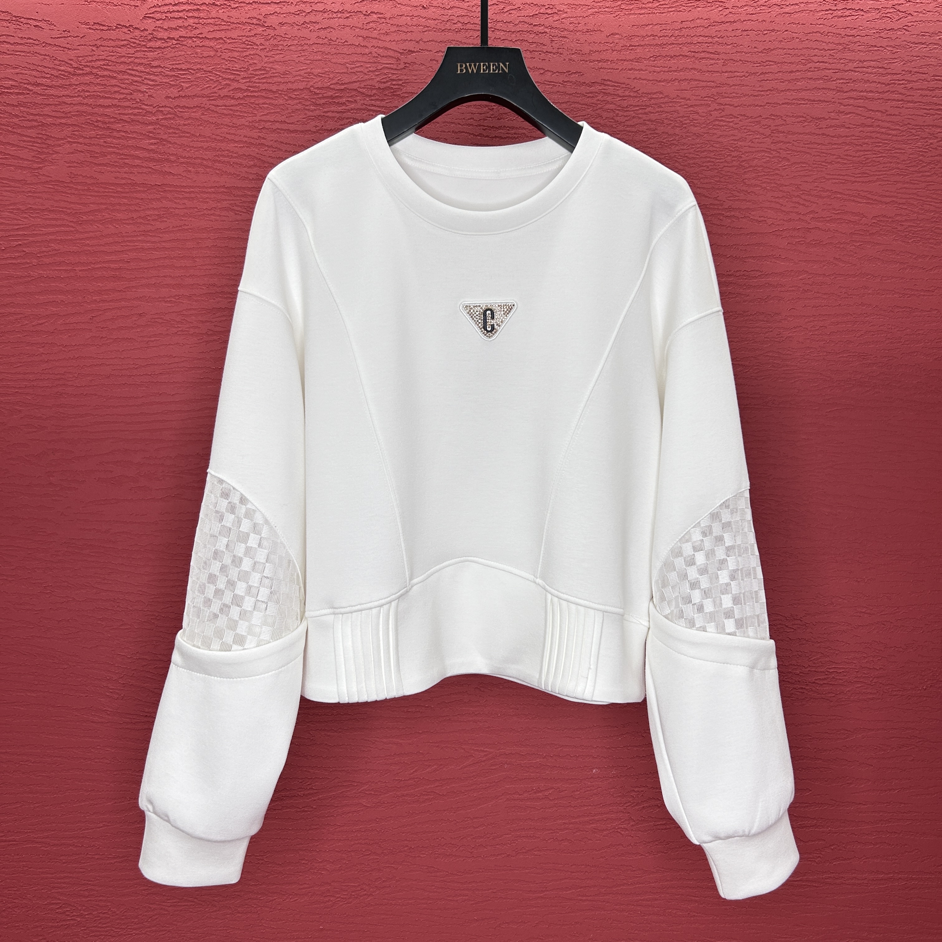 【网格镂空袖】25年秋季新款网格镂空袖气质百搭女士圆领长袖卫衣