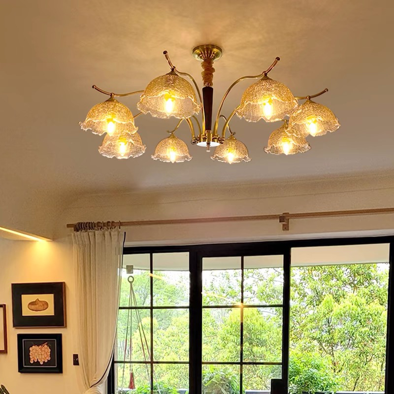 全铜轻奢美式复古客厅吊灯胡桃木仿古餐厅灯中古vintage主卧室灯