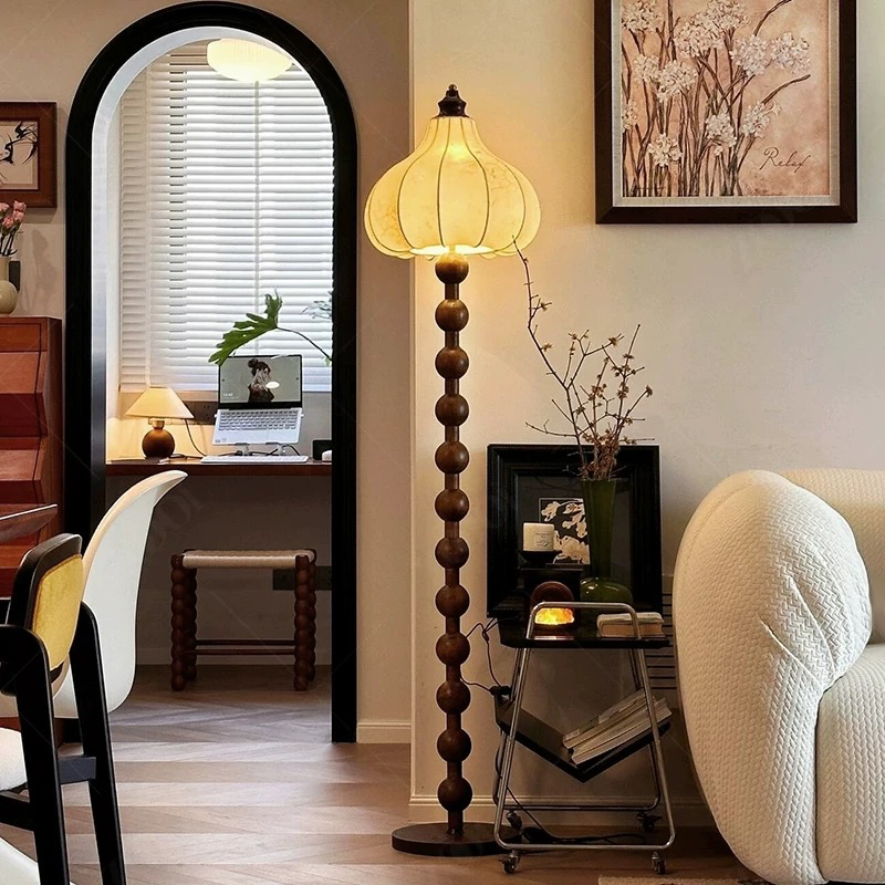 法式中古侘寂风实木落地灯客厅沙发旁卧室书房高级感灯具灯饰全套