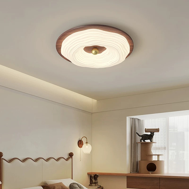 卧室灯现代简约法式中古侘寂风胡桃木曲奇实木复古灯具灯饰全套