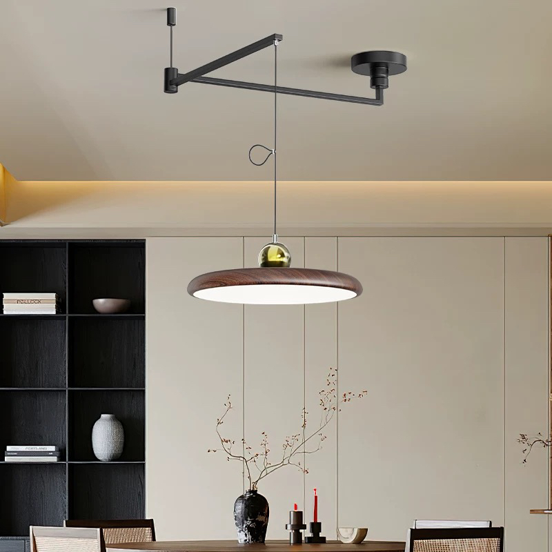 中古风摇臂灯超薄飞碟胡桃木纹色全光谱护眼40厘米灯具中山灯具