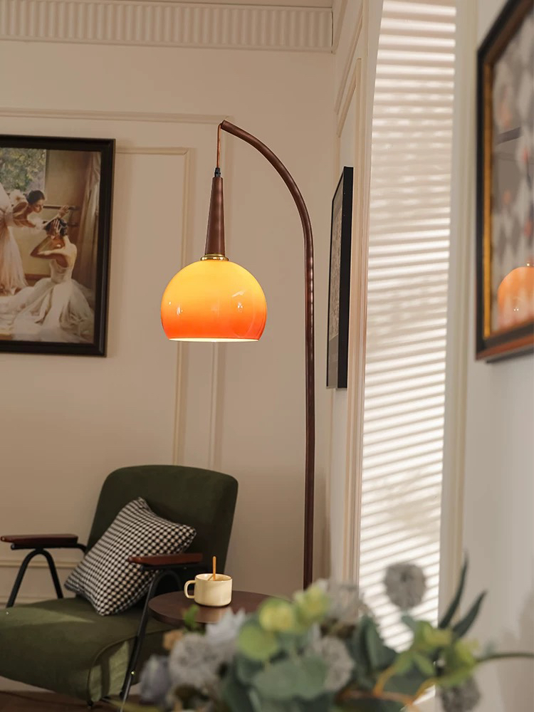 带置物架氛围感客厅落地灯书房中古高颜值台灯卧室中灯具灯饰全套