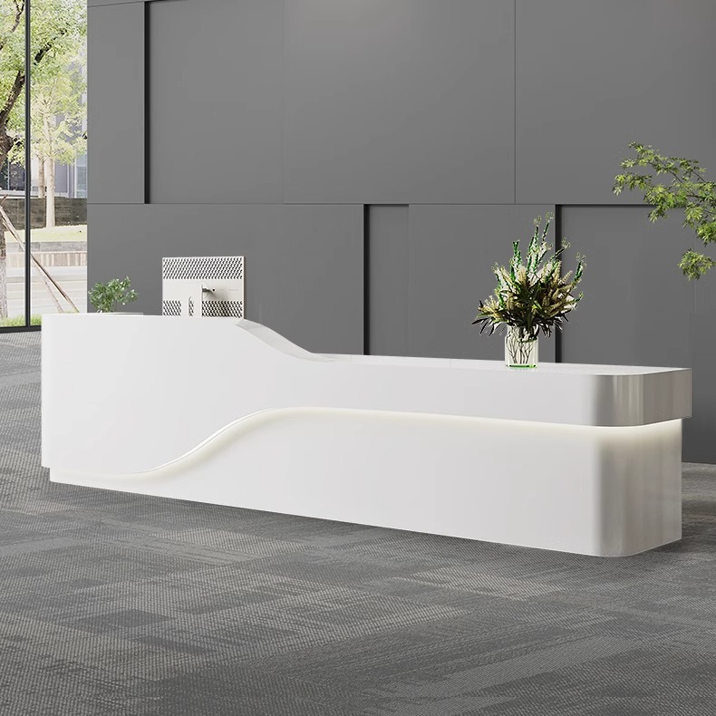 公司前台接待台简约办公美容院白色烤漆吧台桌店铺收银台定制前台