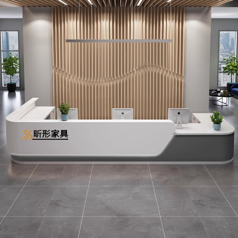 公司前台接待台办公吧台烤漆大厅咨询服务台柜台桌弧形转角收银台