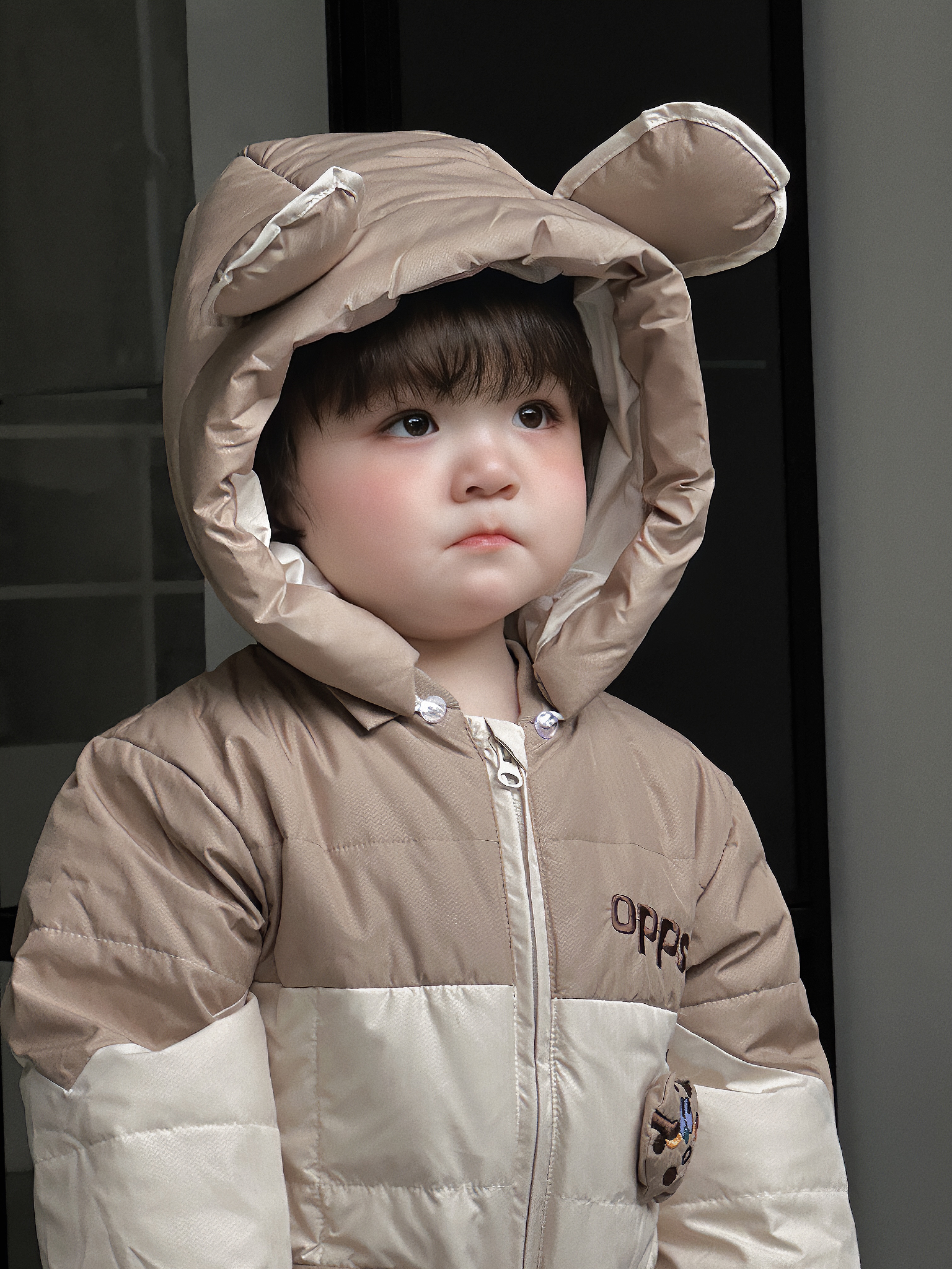 2024冬季新款婴幼儿90%白鸭绒羽绒服拼色连体衣加绒爬服T26-531