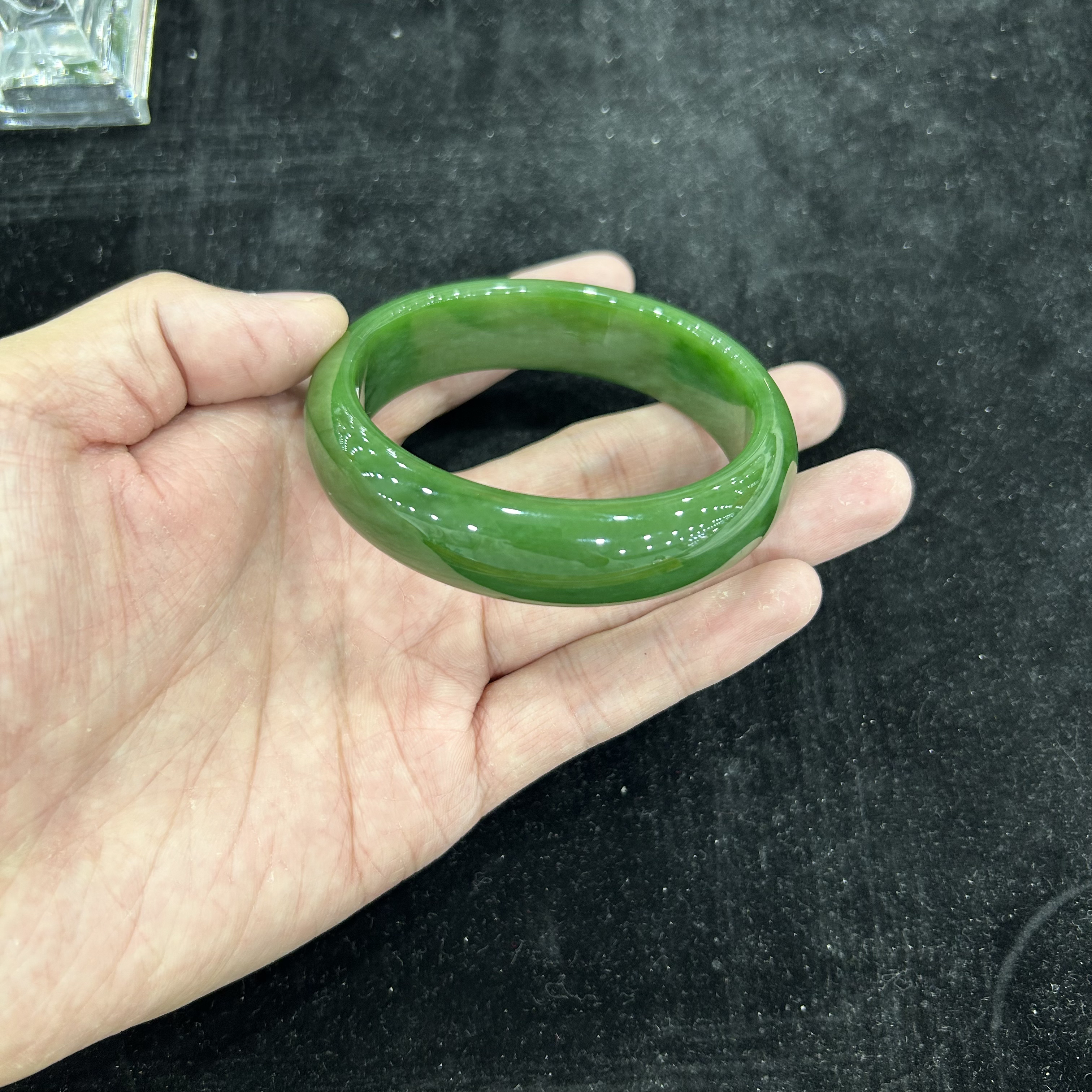内径62俄碧老料阳绿色满绿手镯子高档玉石无黑点碧玉俄罗斯宽版