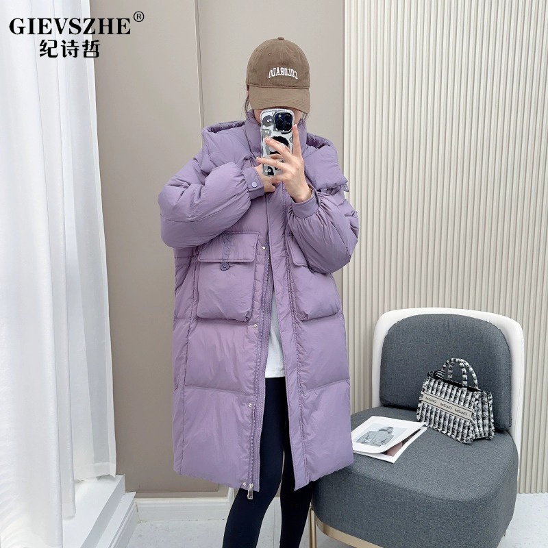 GIEVSZHE/纪诗哲韩版百搭长款羽绒服冬季白鸭绒中长款时尚保暖