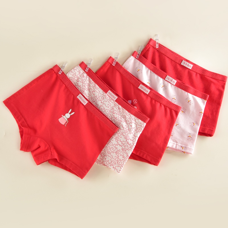 儿童内裤童装卡通宝宝纯棉女童小童平角裤大红色短裤中大童四角裤