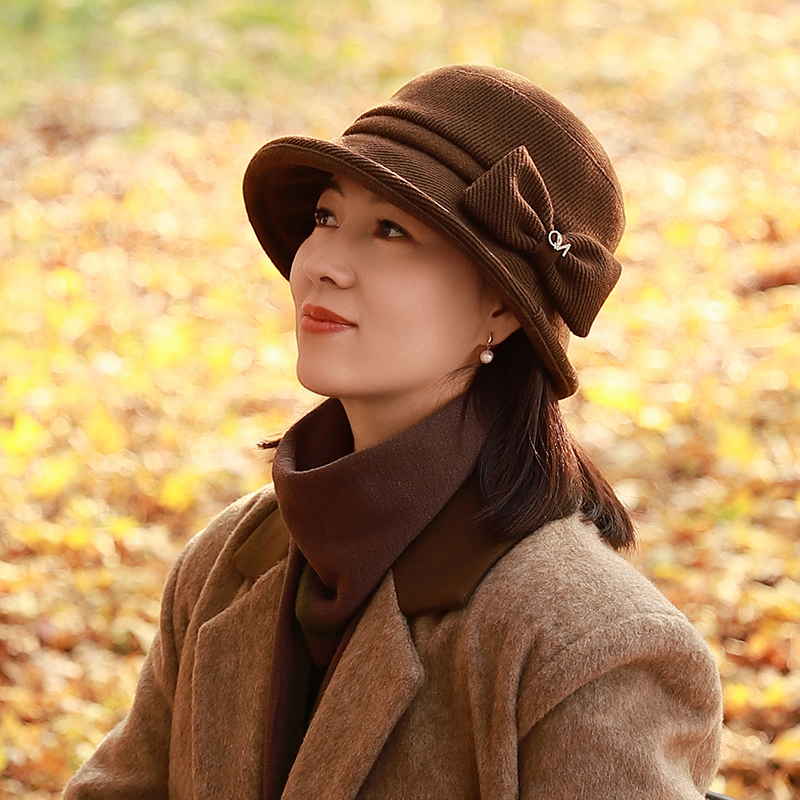 爆款气质秋冬女士帽子妈妈洋气渔夫帽女冬季新款显脸小时尚盆帽
