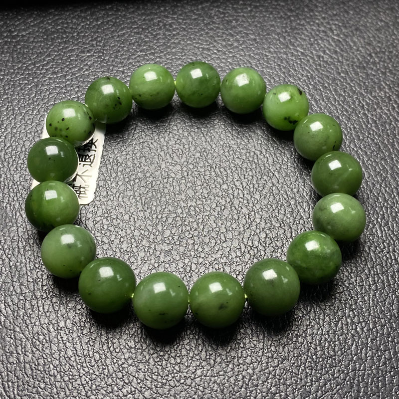 天然和田玉碧玉菠菜绿手串12mm红皮老料男女款