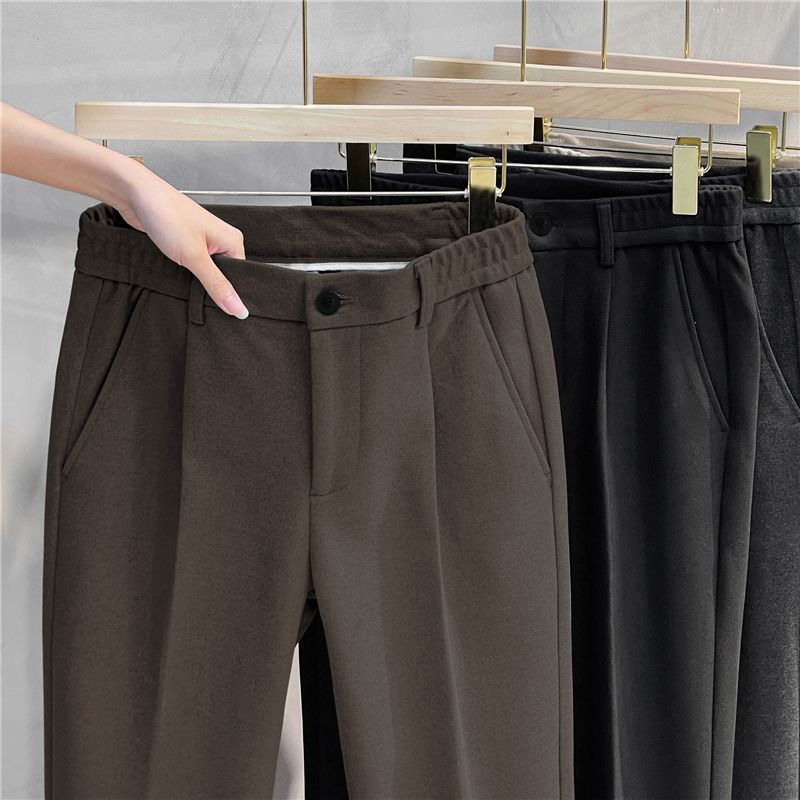 男轻奢毛呢裤子男士直筒宽松高级感九分裤秋冬款西裤