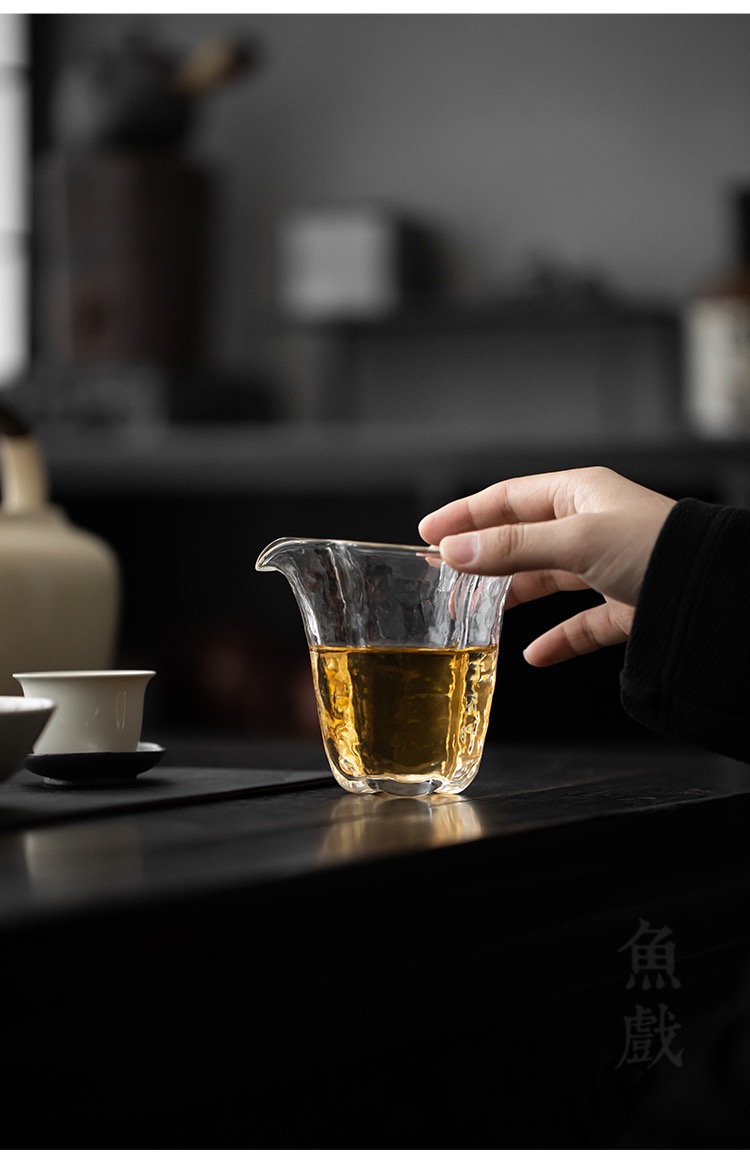 【三柒陶坊】手作冰晶锤纹玻璃公道杯180cc