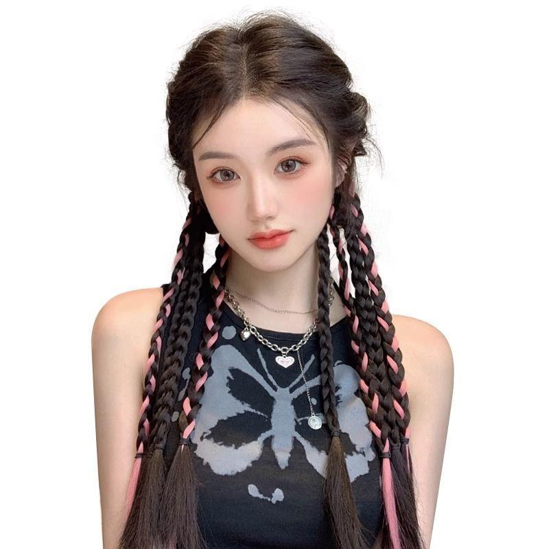 拳击辫子女马尾甜酷挑染编发麻花长辫双马尾脏辫彩色辣妹拳击辫子