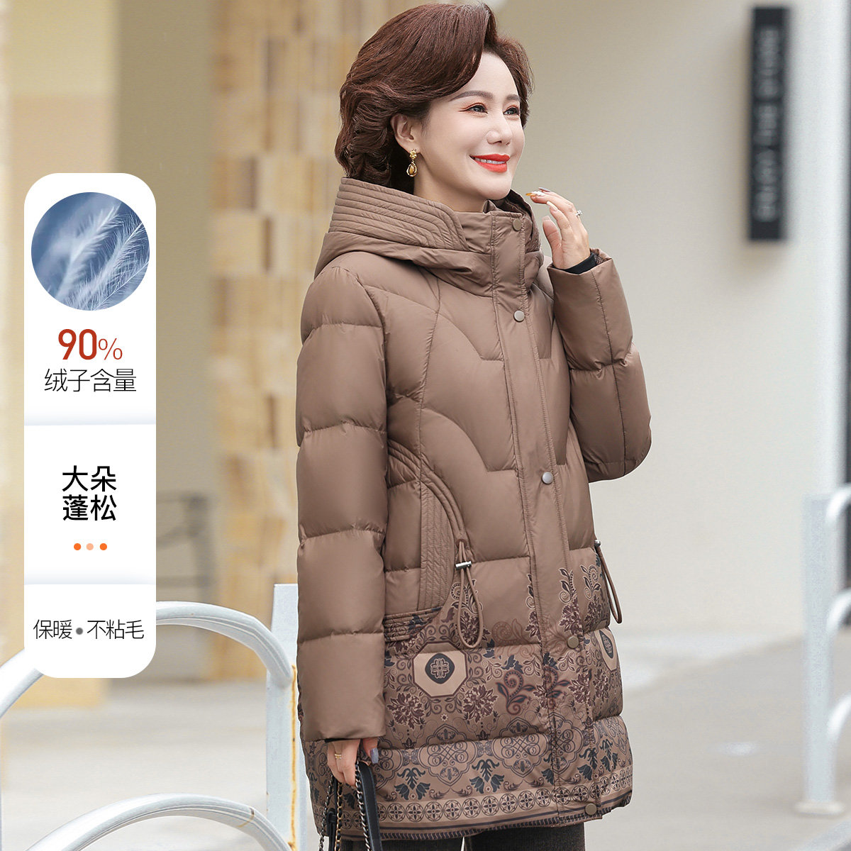 90白鸭绒妈妈装羽绒服新加厚女士冬季中老年洋气女装时尚中长款