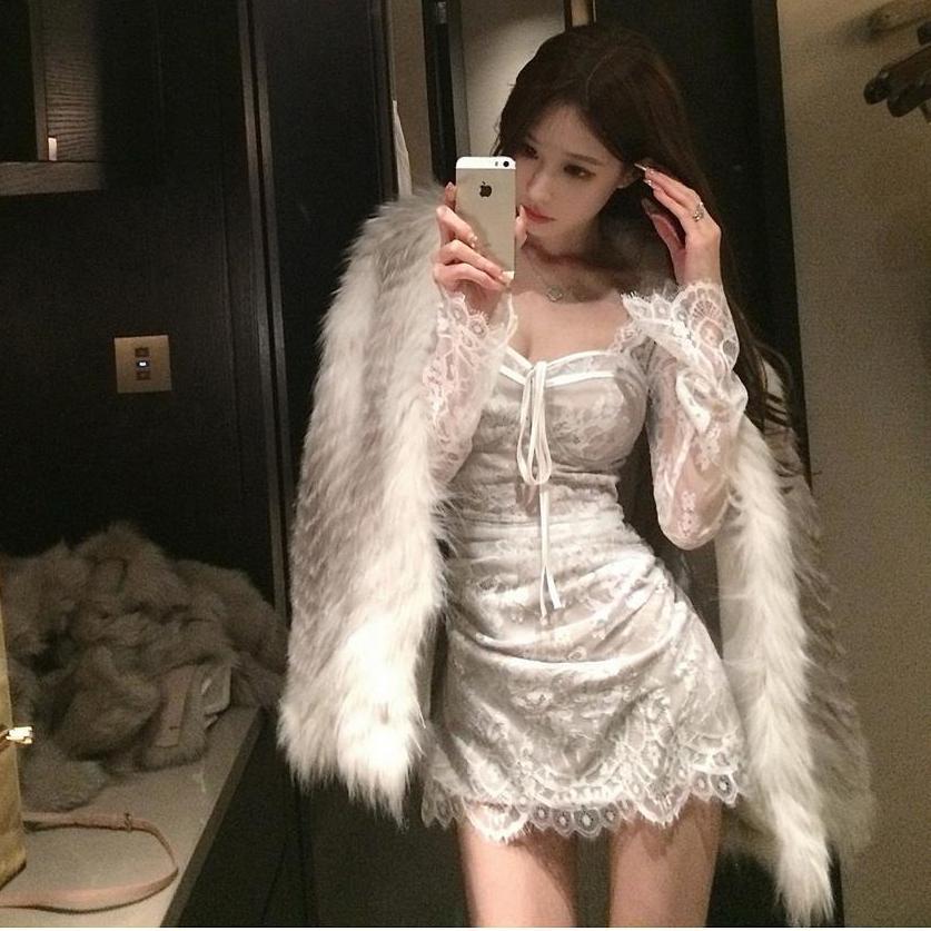 纯欲风性感收腰裙子蕾丝修身优雅辣妹白月光气质连衣裙包臀内搭裙