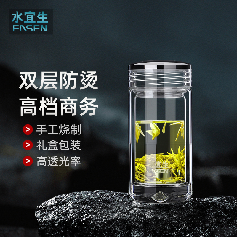 水宜生大容量高硼硅玻璃网红随手杯车载杯水滴杯口袋迷你杯