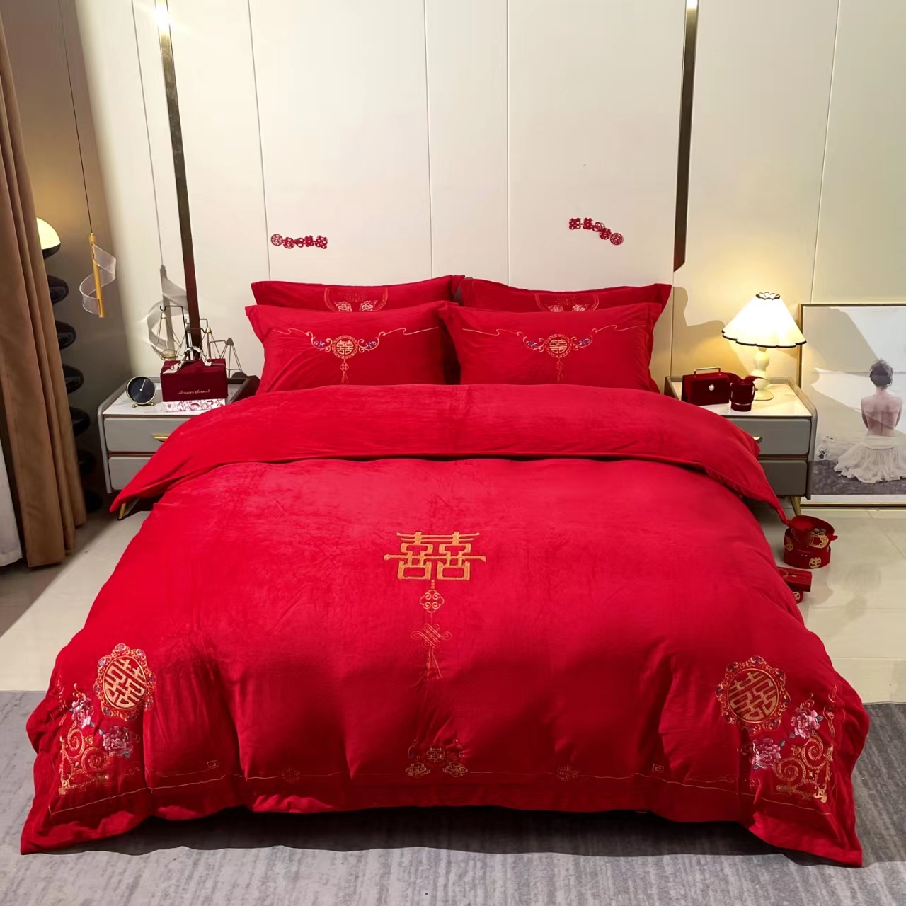 【琰美居】婚庆系列 高克重婴儿绒刺绣精品四件套