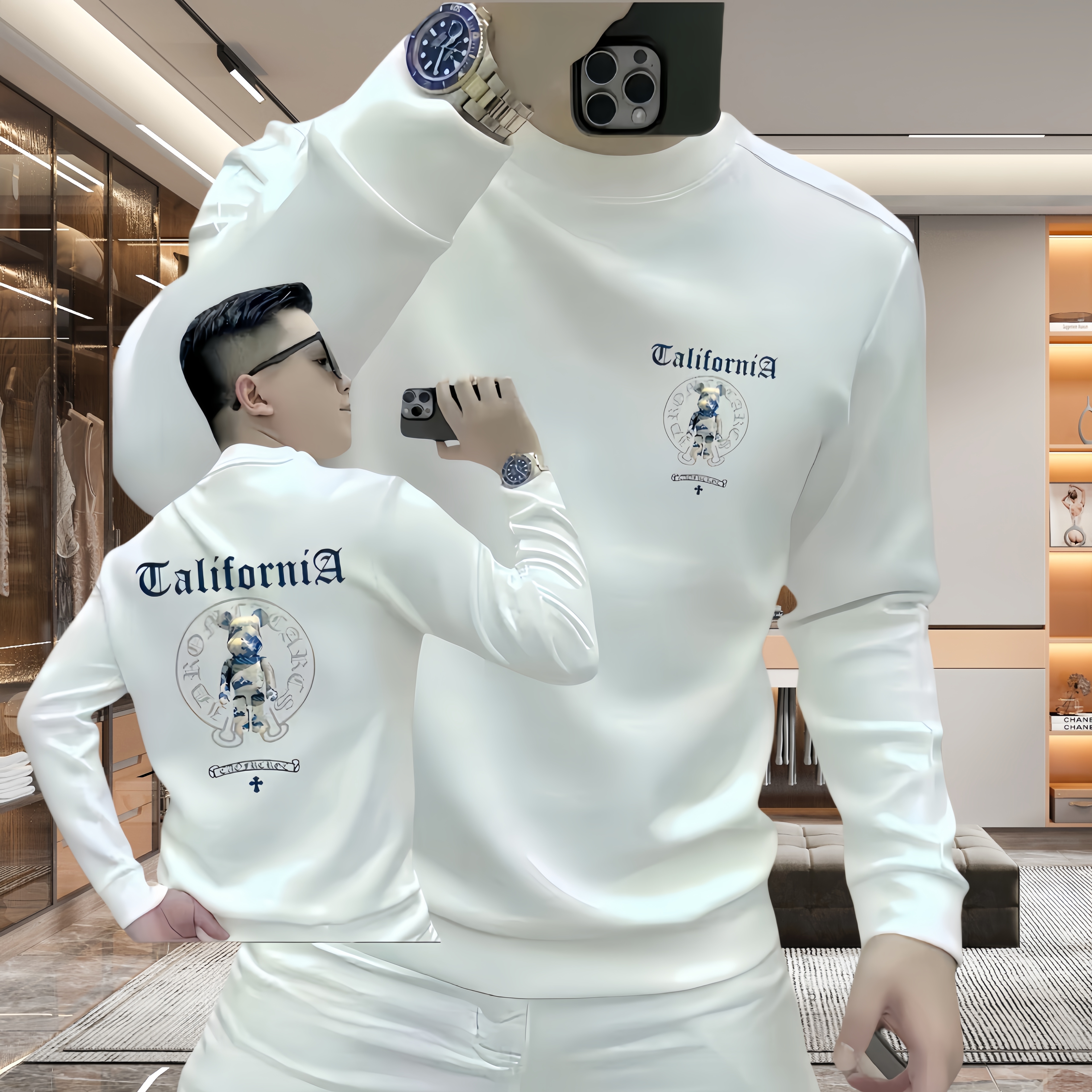 【轻奢男装】秋冬男士卫衣男衣服爆男长袖时尚港风宽加绒网红修身