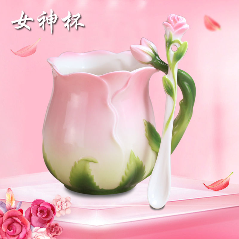 少女心本来不该有杯子创意花朵陶瓷玫瑰马克杯咖啡杯可爱粉花茶杯