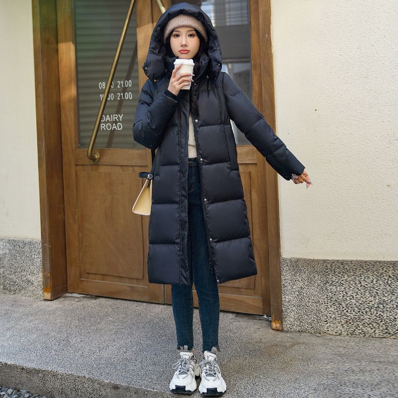 以纯中长款黑色羽绒服女2023年新款小个子直筒过膝百塔加厚白鸭绒