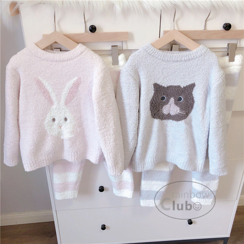 巴拉甄选秋冬软绵绵可爱猫咪兔子宝宝套头加厚保暖睡衣家居服套装