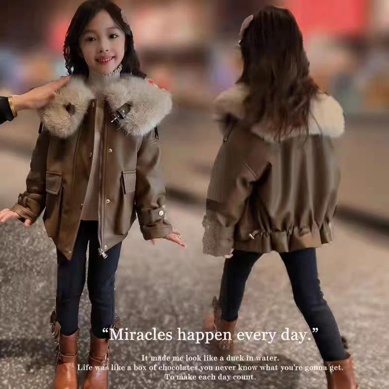 【小扬哥推荐】女童冬装2023新款高档皮衣儿童冬季加厚中大童洋气