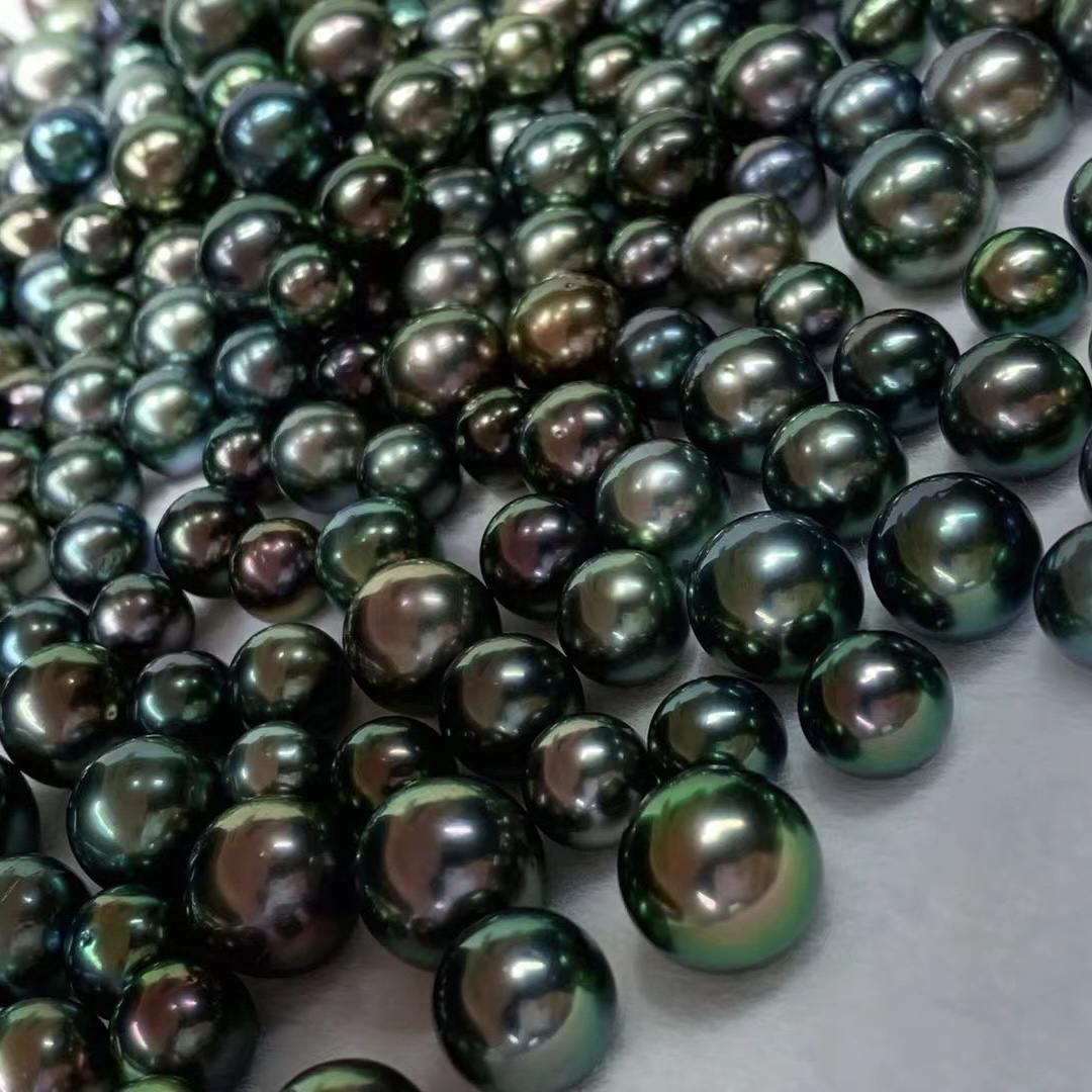 【裸珠定制】天然海水大溪地孔雀绿铂金灰裸珠直播间选
