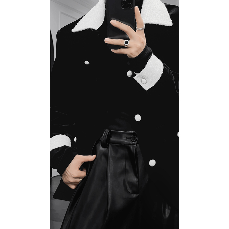 龙叨叨2024秋季新款压褶工艺拼接小众设计款潮流百搭休闲夹克外套