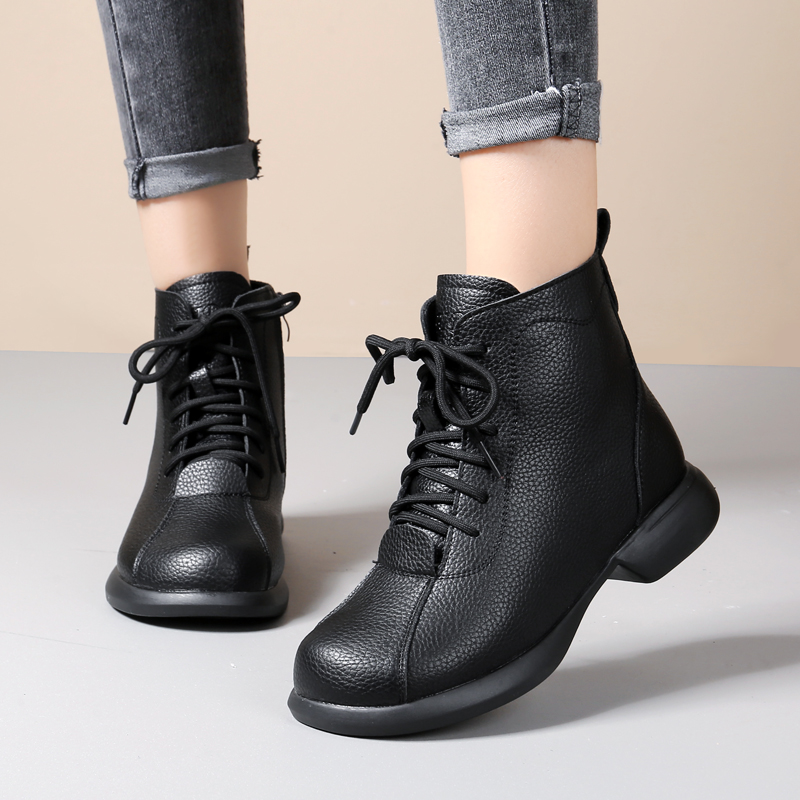 真皮棉靴冬季加绒妈妈棉鞋女加厚保暖短靴中老年防寒软底防滑靴子