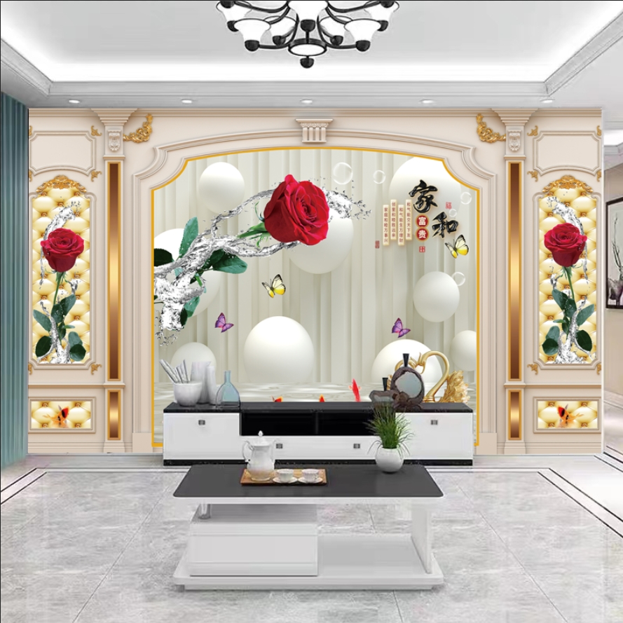 家和富贵现代简约大气装修电视背景墙壁纸墙布8D立体壁画工艺图案