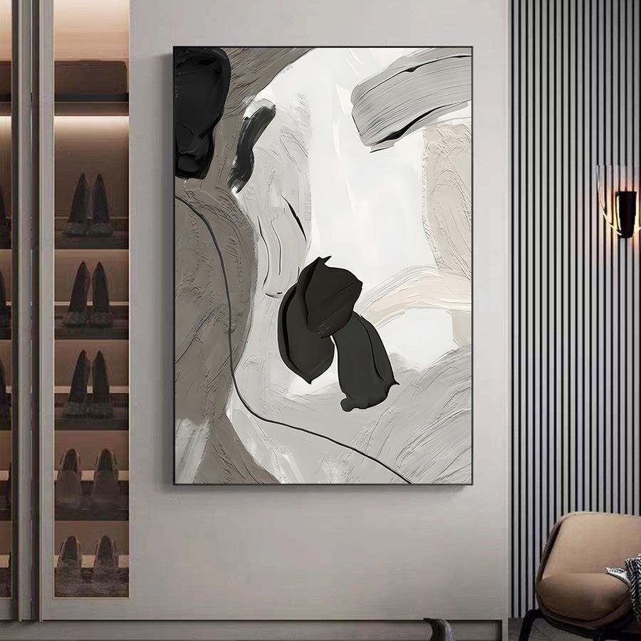 简约现代客厅装饰画黑白抽象艺术画走廊过道高级感沙发背景墙挂画