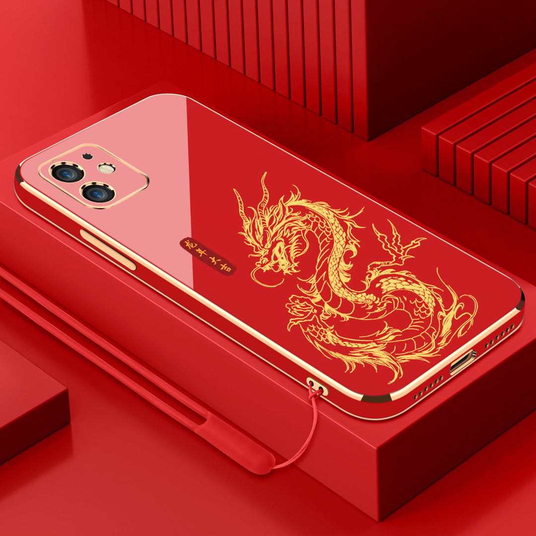 2024中国龙苹果11手机壳软壳硅胶挂绳防摔高端新年电镀保护套