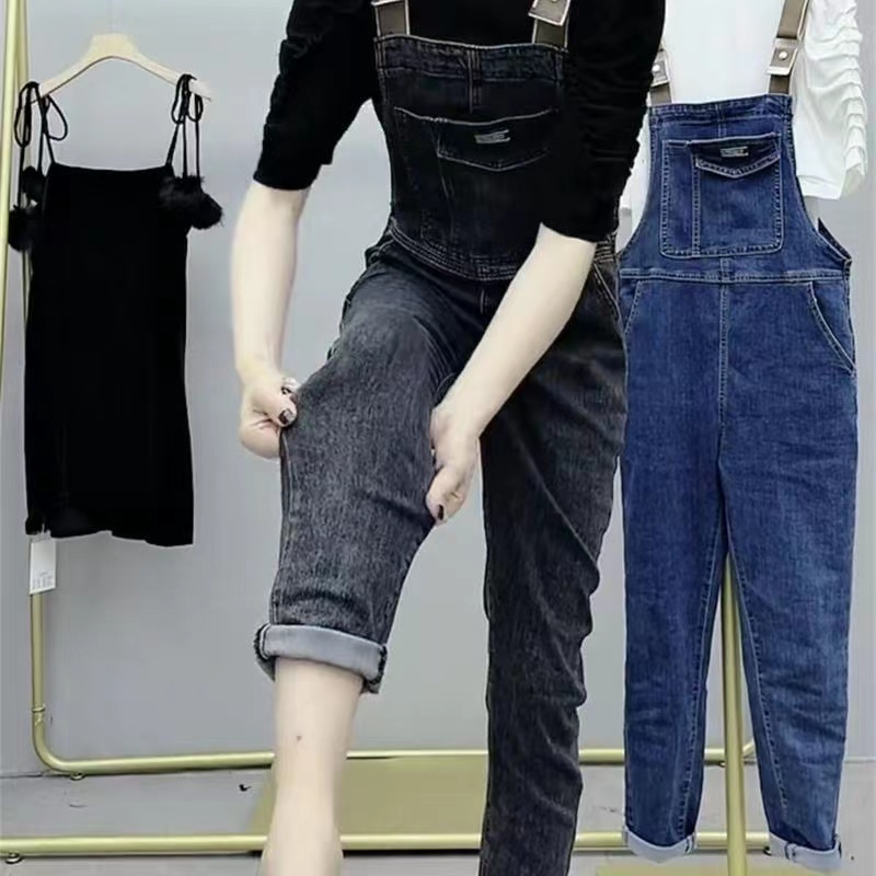 盐系牛仔背带裤女秋2023年新款时尚韩版宽松小个洋气减龄网红爆款