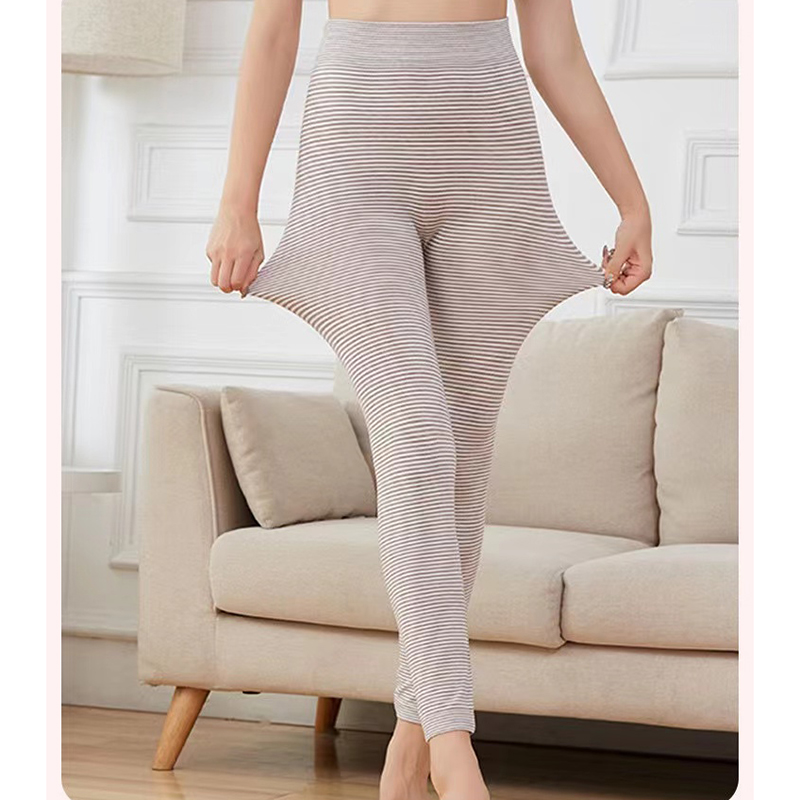 【苍帛推荐】春秋冬保暖打底裤柔软彩棉弹性条纹外穿高腰大码