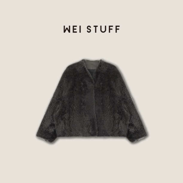 WEI STUFF “奢贵千金”西班牙进口无领廓形拉贡皮毛一体外套 8007.