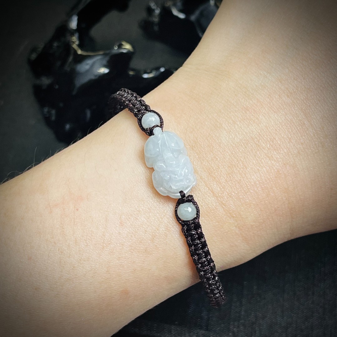 缅甸天然貔貅手绳男女款翡冰种飘花情侣手串黑色手绳