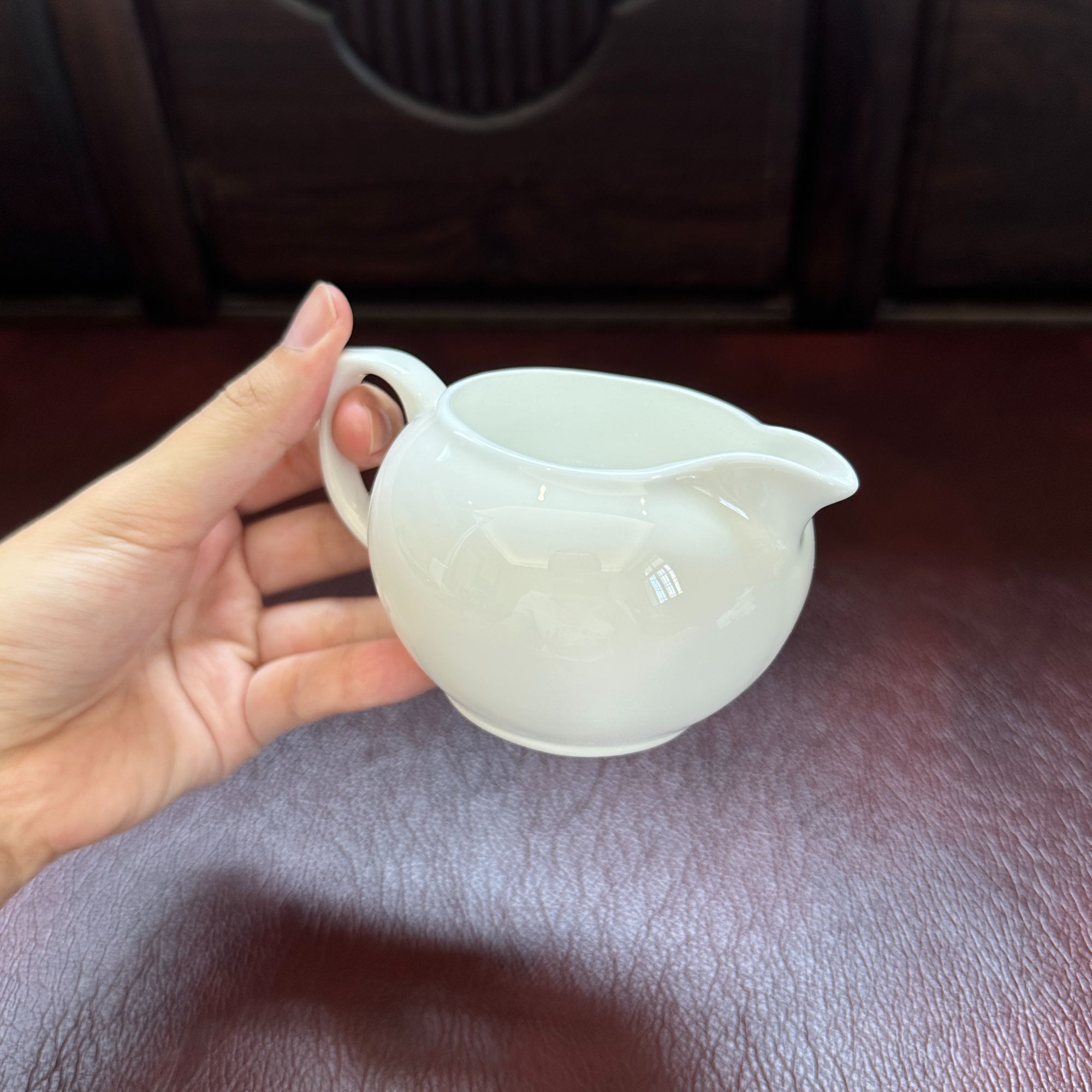 潮州骨瓷公道杯【容量200ml】薄胎公杯分茶器象牙白带把手茶具配件